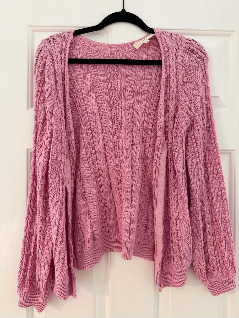 Sezane Pink Cable Knit Open Cardi Sweater